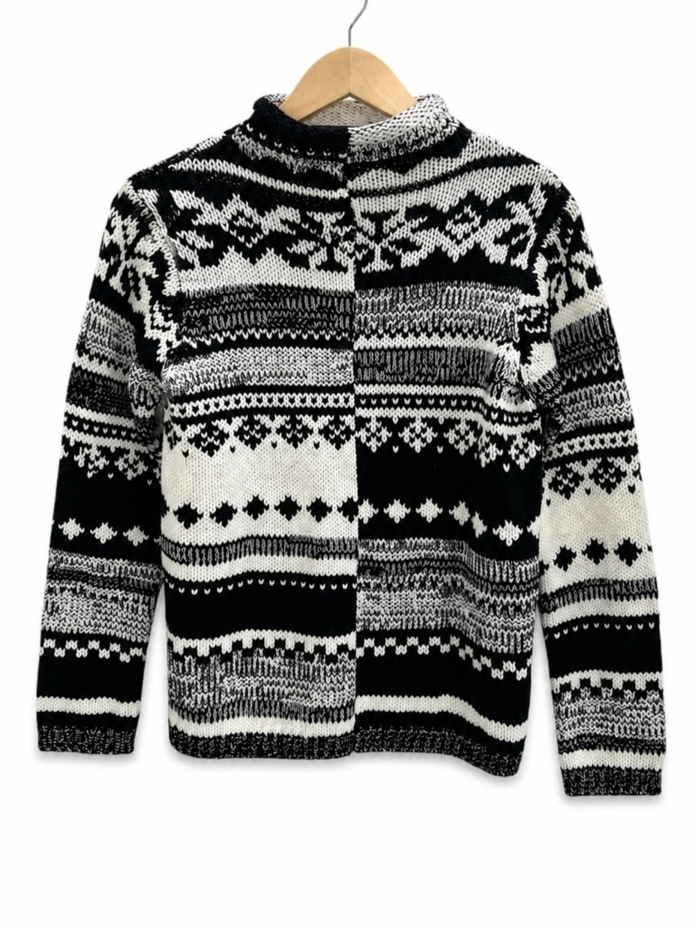 Northern Isles Fair Isle Mock Neck Knit Sweater Nordic‎ Winter Black White S